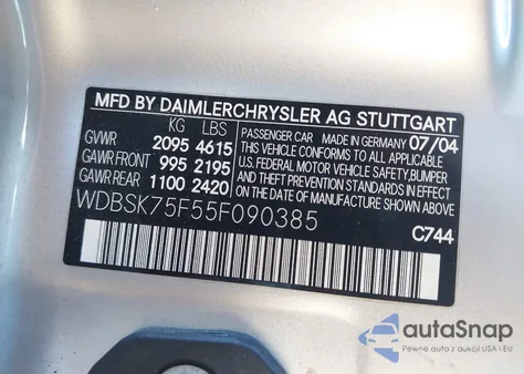 2005 Mercedes-Benz Sl 500 z USA, uszkodzony, nr VIN WDBSK75F55F090385